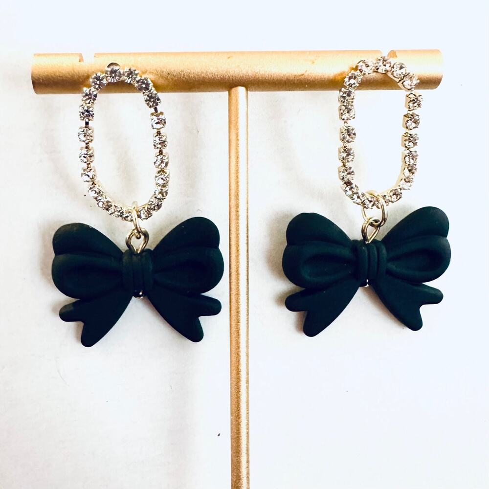Black Bow Rhinestone Earrings